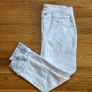 Tyler Boe White Straight Leg Ankle Jeans with Decorative Cuff
